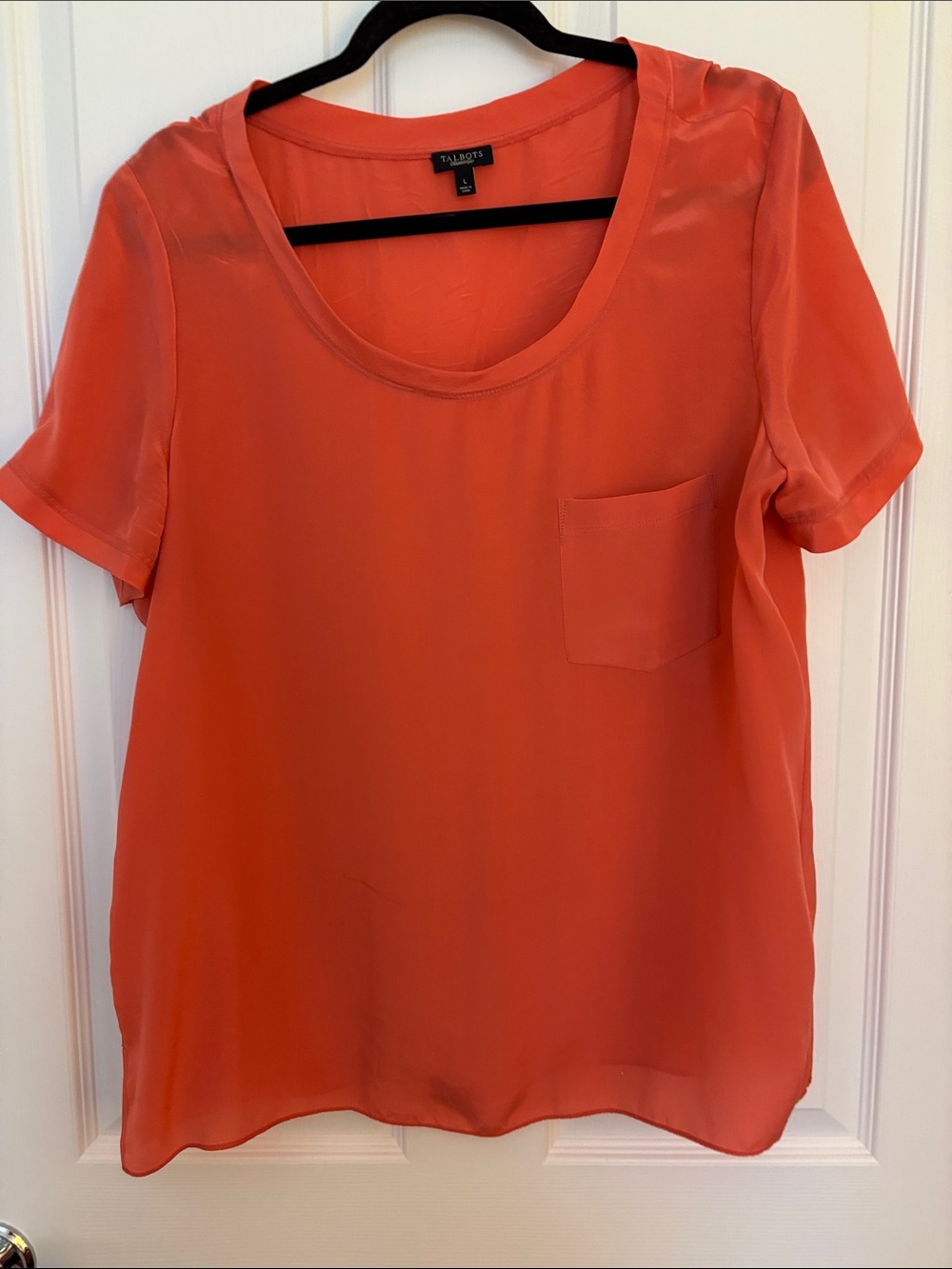 Talbots Coral-Orange Short Sleeve Scoop Neck Blouse